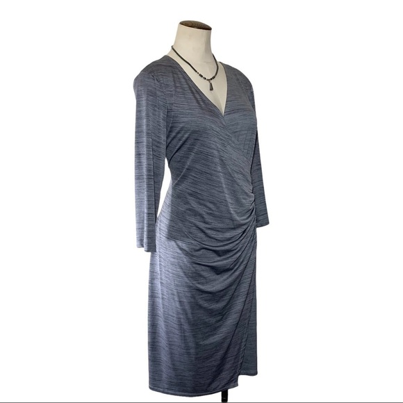 Notations Gray Midi Dress Rushed Faux Rap Deep V Neckline Sz XL P - Picture 4 of 11
